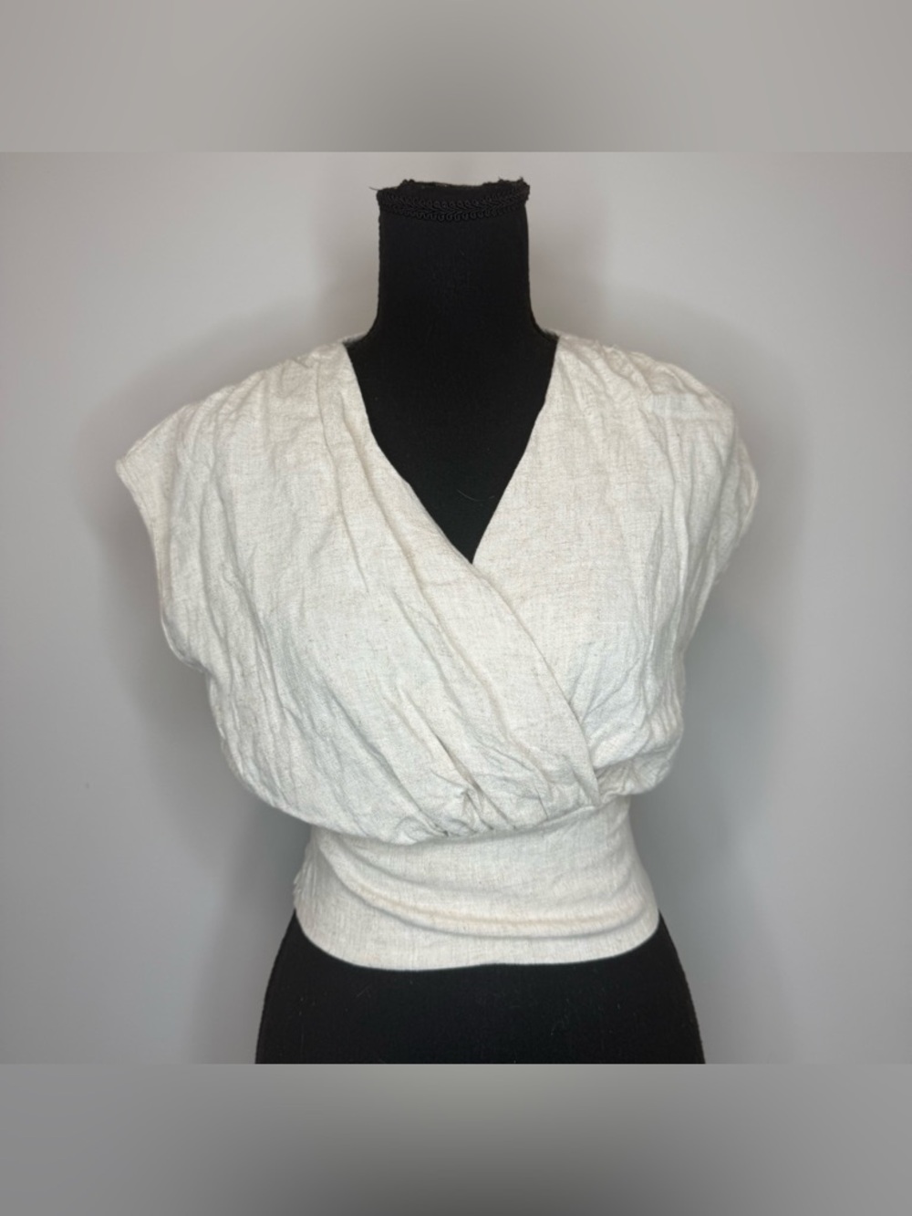 Nordstrom Cream Wrap-Front Cap-Sleeve Top